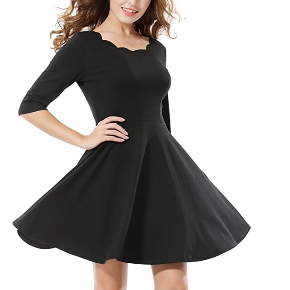 Black Dress with Scalloped Neckline